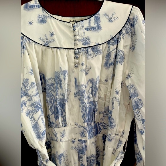 Simple Retro Nafisa French Blue and White Toile Long Sleeve Midi Dress - Size M - Picture 4 of 12